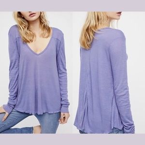 NWT $40 Free People [‎ XS ] Rock The Boat Rib Long Sleeve Tee blue/purple